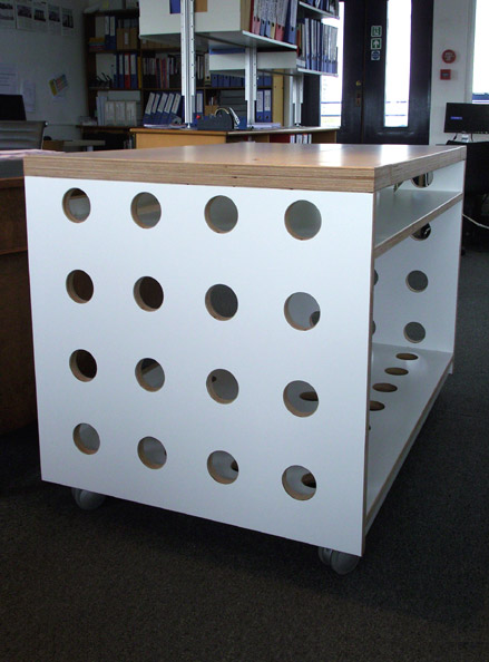 Laminated plywood server cabinet with hinged access panel