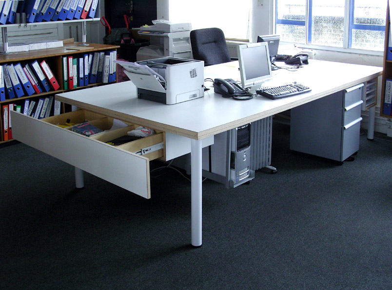 Laminated plywood workstation with storage drawer