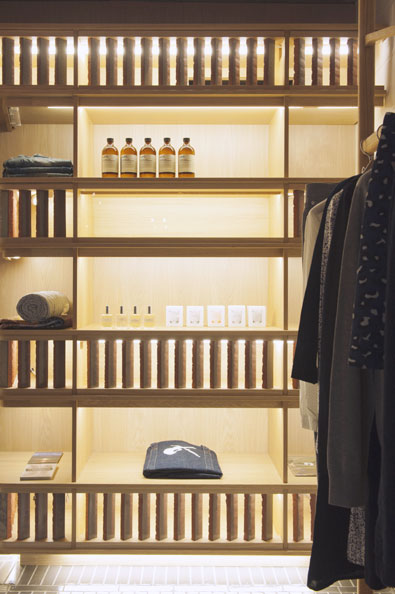 Wall display incorporating terracotta bricks and lighting
