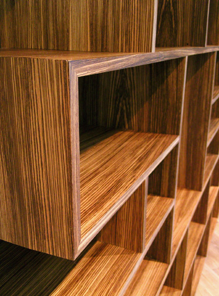 Barrett Zebrano Shelves<br />Interior by Slightly Quirky Ltd.