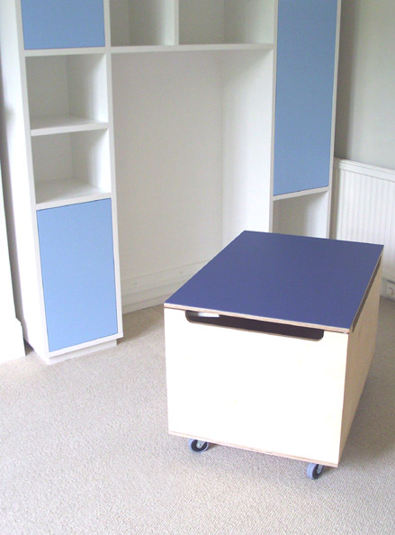 Rory Storage Unit & Toybox<br />Birch plywood, laminate & lino