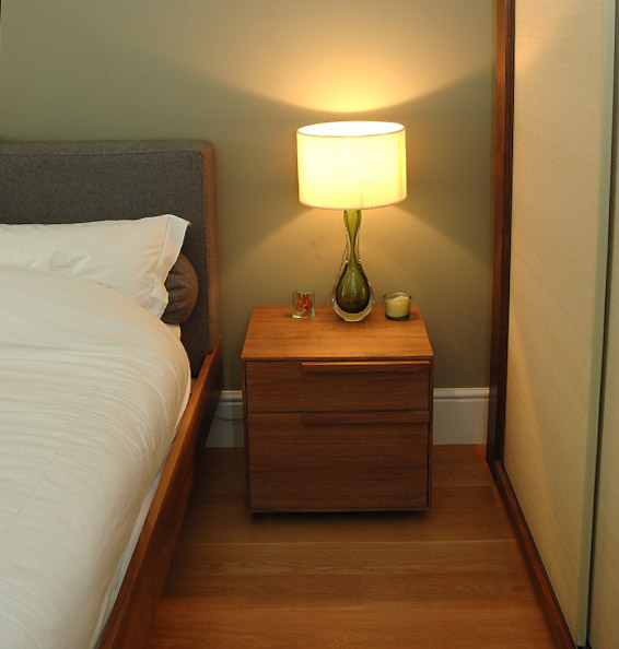 Newey Bed & Bedside Table<br />Solid & veneered walnut