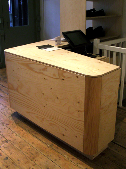 Spruce faced plywood and pine cash desk