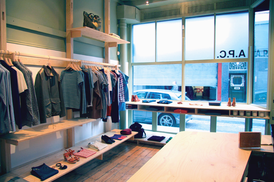 Spruce faced plywood display shelves & pine hanging rails
